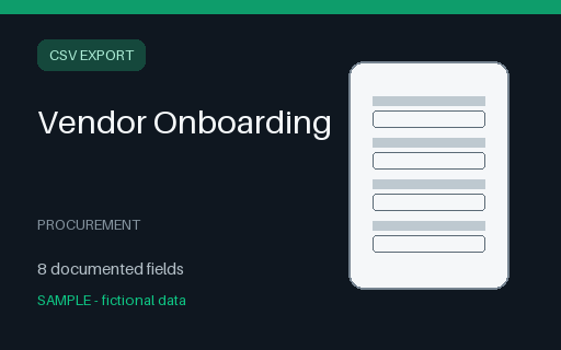 Preview of Vendor Onboarding Sample Export (CSV)