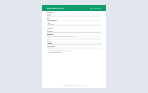 Preview of Volunteer Application AcroForm (SAMPLE)