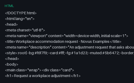 Preview of Workplace Accommodation Request (HTML)