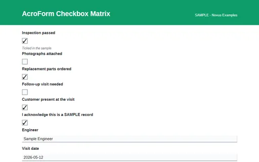 Preview of AcroForm Checkbox Matrix (SAMPLE AcroForm)