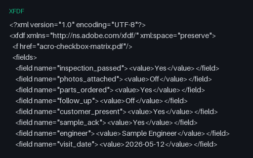 Preview of AcroForm Checkbox Matrix Form Data (XFDF)