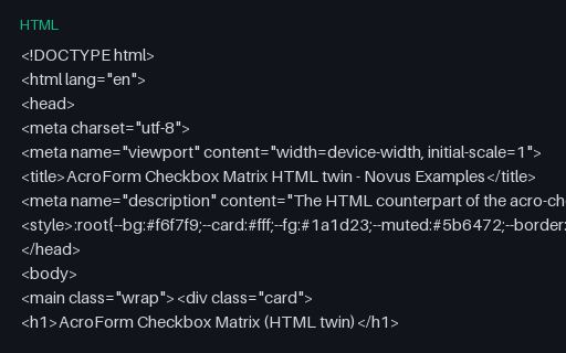 Preview of AcroForm Checkbox Matrix HTML Twin