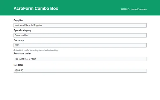 Preview of AcroForm Combo Box (SAMPLE AcroForm)