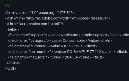 Preview of AcroForm Combo Box Form Data (XFDF)