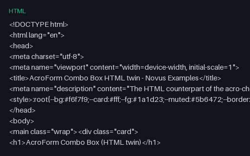 Preview of AcroForm Combo Box HTML Twin