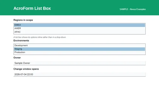 Preview of AcroForm List Box (SAMPLE AcroForm)