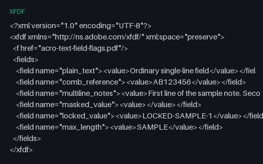 Preview of AcroForm Text Field Flags Form Data (XFDF)