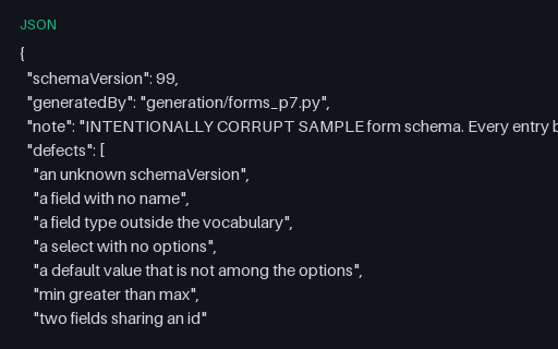 Preview of Invalid Form Schema (intentionally corrupt JSON)