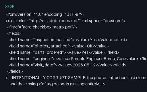 Preview of Malformed Document (intentionally corrupt XFDF)