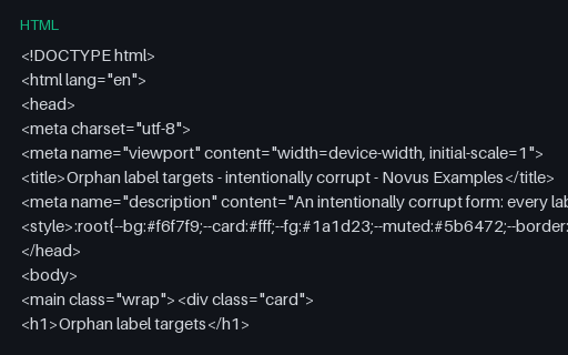 Preview of Orphan Label Targets (intentionally corrupt HTML)