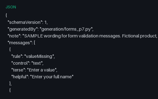 Preview of Form Validation Messages (JSON)