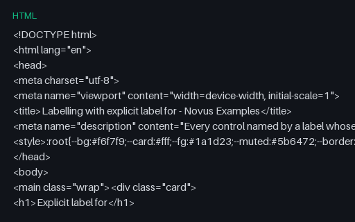Preview of Labelling: Explicit label for (HTML)