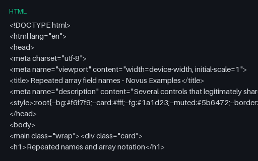 Preview of Repeated Array Field Names (HTML)