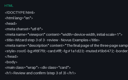 Preview of Wizard Step 3 of 3: Review (HTML)