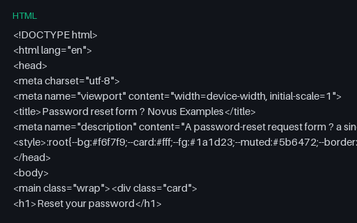 Preview of Password Reset Form (HTML)