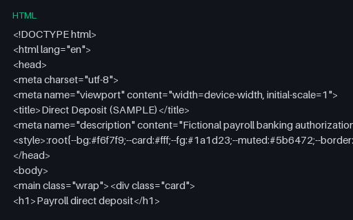 Preview of Direct Deposit Authorization (HTML)