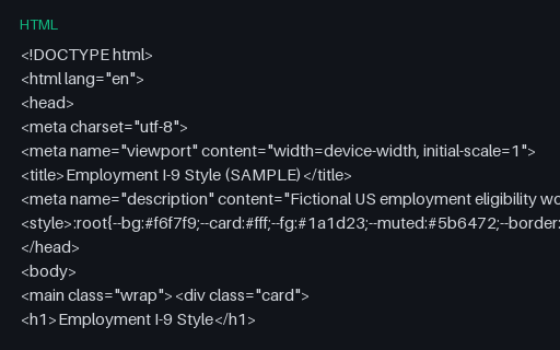 Preview of Employment I-9 Style Form (HTML)