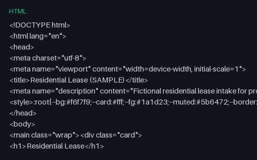 Preview of Residential Lease Form (HTML)
