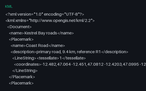 Preview of KML — LineString Placemarks With tessellate