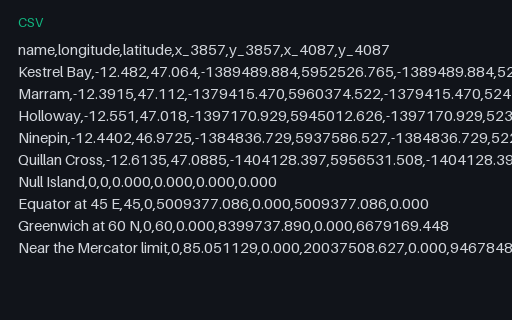 Preview of Reprojection Control Points — 4326 to 3857 and 4087