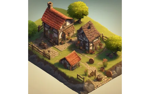 Preview of Isometric stylised village (lossless PNG)