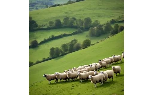Preview of Flock of sheep on a green (WebP q85)