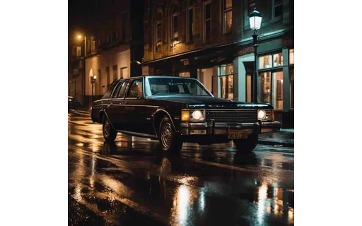 Preview of Dark saloon car on a wet city (JPEG q25)