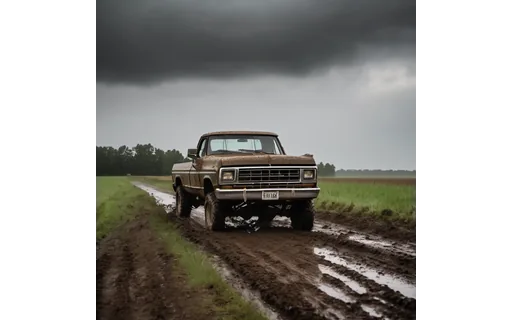 Preview of Mud splattered pickup truck on (WebP q85)