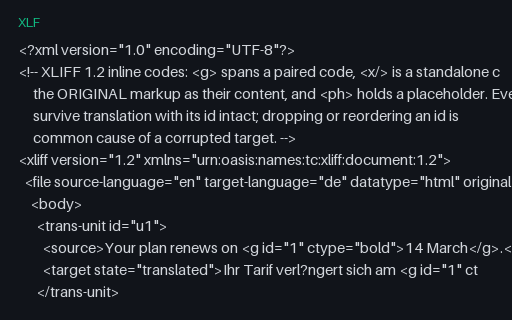Preview of XLIFF 1.2 — Inline codes (en to de)
