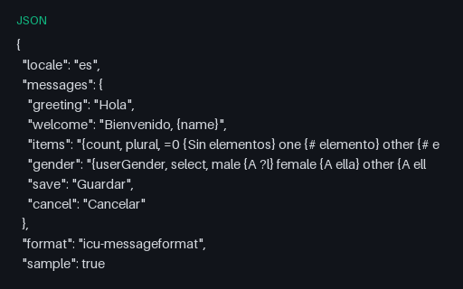 Preview of ICU MessageFormat JSON — Spanish