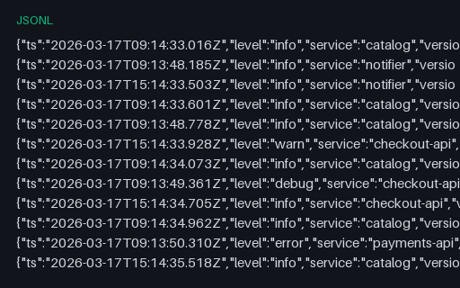 Preview of Structured Log — Clock Skew Across Three Hosts (jsonl)