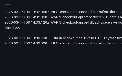 Preview of Plain-Text Log — NUL, Control Bytes and Invalid UTF-8 (log)