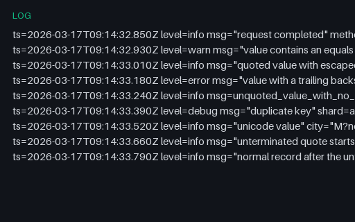 Preview of logfmt — Quoting, Escaping and Bare-Key Edge Cases (log)