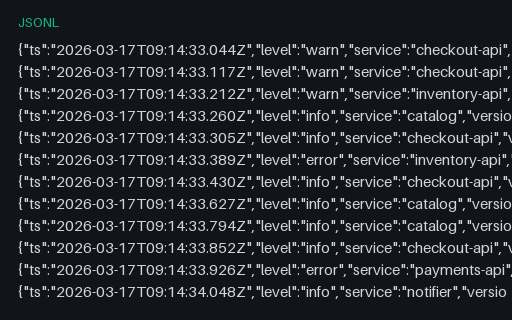 Preview of Structured Log — Sampling Decisions and Drop Counters (jsonl)