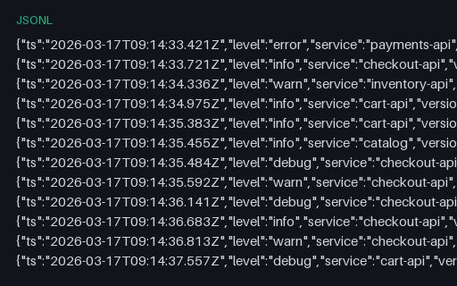 Preview of Structured Application Log — 300 JSON Lines (jsonl)