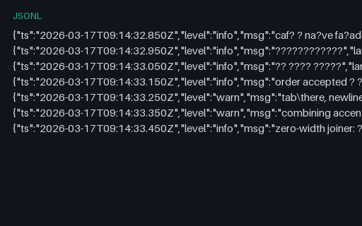 Preview of Structured Log — Unicode, RTL, Emoji and Control Characters (jsonl)