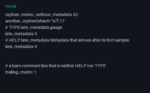 Preview of Prometheus Exposition — Samples with No HELP or TYPE (prom)