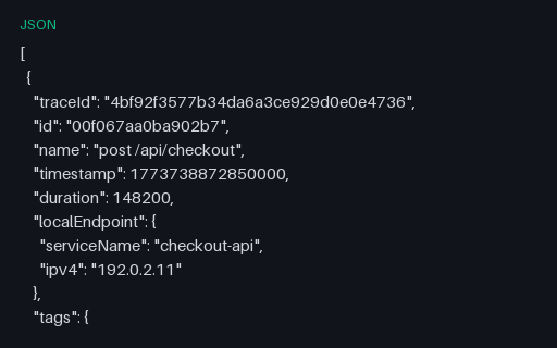 Preview of Zipkin v2 JSON Trace — Same 13-Span Checkout (json)