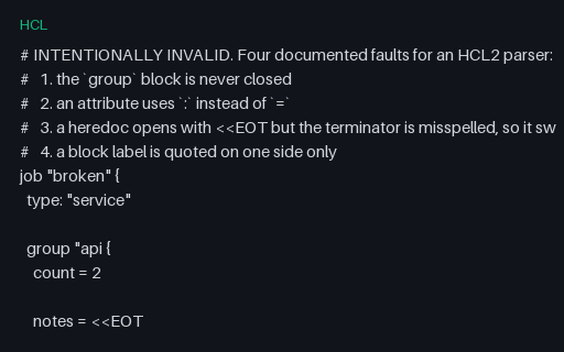 Preview of HCL2 Document, Intentionally Invalid
