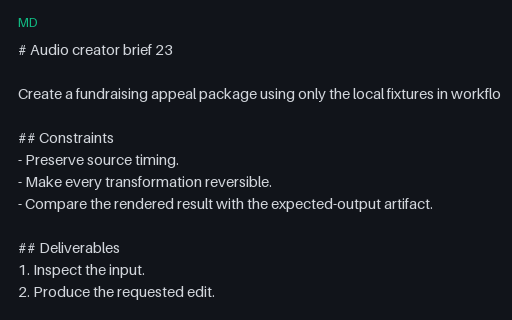 Preview of Audio Workflow 23 — Creator Brief
