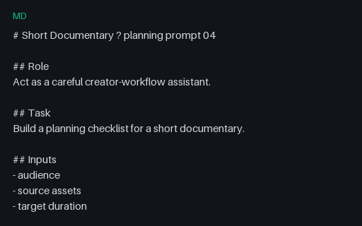 Preview of Vendor-Neutral Short Documentary Prompt 04