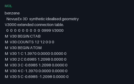 Preview of Benzene — Molfile V3000 Extended Connection Table (.mol)