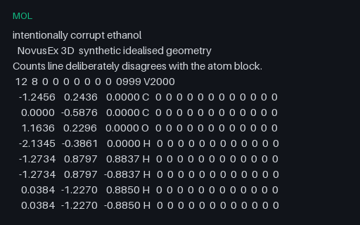 Preview of Intentionally Corrupt Molfile — Counts Line Disagrees With the Atom Block (.mol)