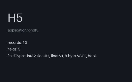 Preview of HDF5 Compound Record dtype — Mixed Field Types (.h5)