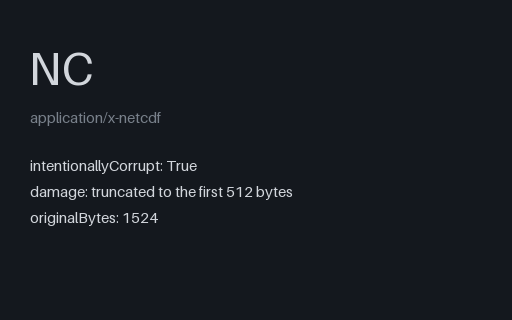 Preview of Intentionally Corrupt NetCDF — Truncated Mid-Header (.nc)