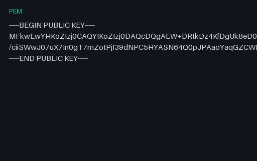 Preview of SAMPLE EC P-256 Public Key — SubjectPublicKeyInfo
