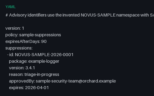 Preview of Vulnerability Suppression Policy (YAML)