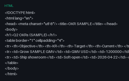 Preview of OKR Sheet (HTML, SAMPLE)