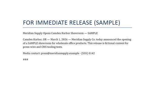 Preview of Press Release — Showroom (DOCX, SAMPLE)