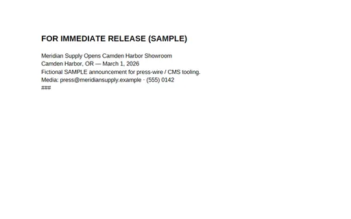 Preview of Press Release — Showroom (PDF, SAMPLE)